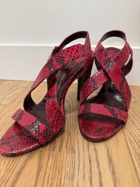 Devi Kroell Python Crisscross High Heel Sandals